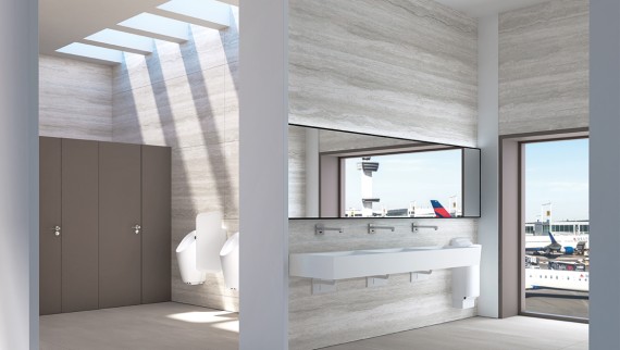 Bathrooms in public facilities with Geberit Brenta wall-mounted taps